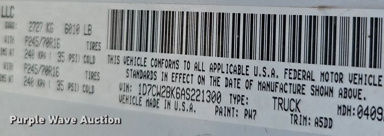 image for item MD9857 2010 Dodge Dakota  Ext. Cab pickup truck