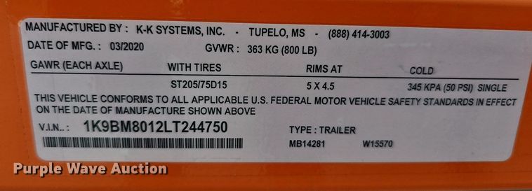 image for item MD9868 2020 K & K Systems MB14281 W15570  message board trailer