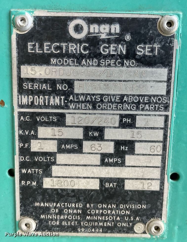 image for item ME9866 Onan 15.0RDJC-3R  generator