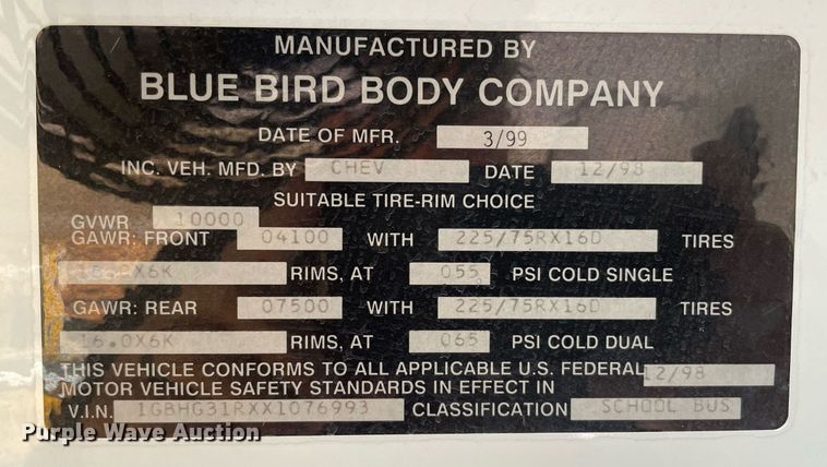 image for item ME9879 1999 Chevrolet Express 3500  school bus