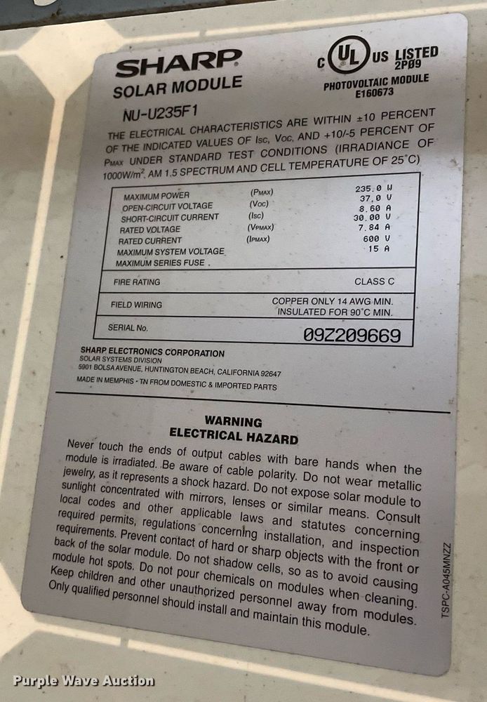 image for item ME9949 Sharp NU-U235F1  solar panel