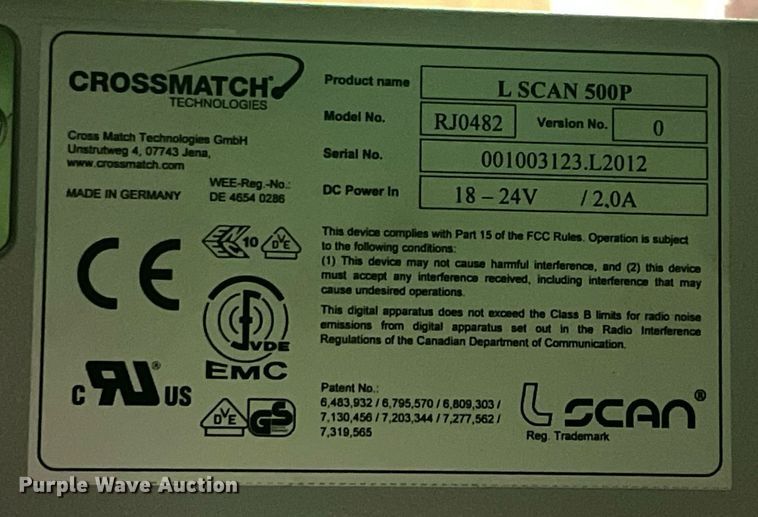 image for item MR9098 L Scan 500P RJ0482  finger and palm print scanner
