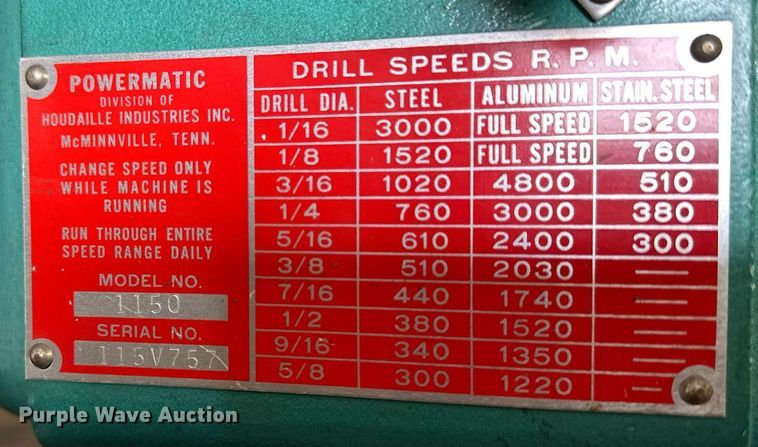image for item NP9704 Powermatic 1150  drill press
