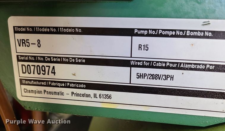 image for item NX9593 2013 Champion VR58  air compressor