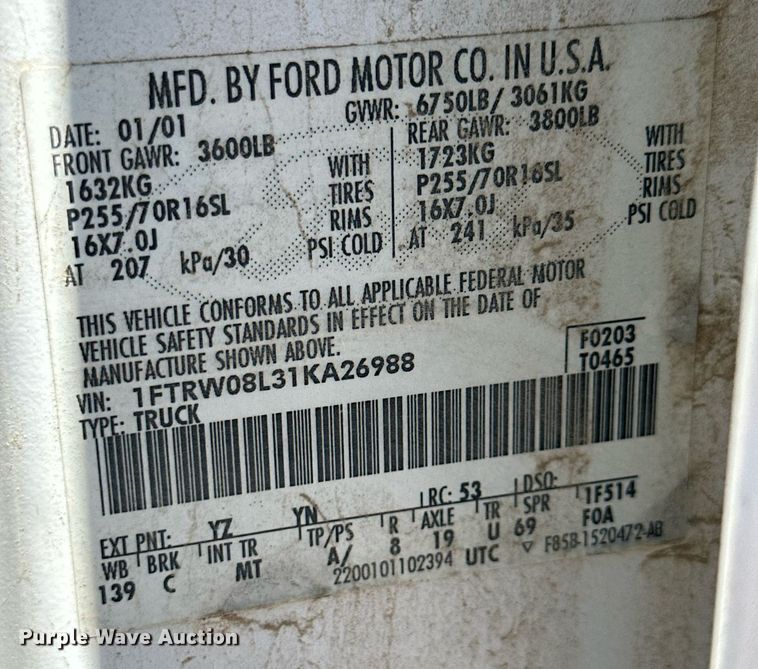 image for item NY9195 2001 Ford F150 XLT  SuperCrew pickup truck