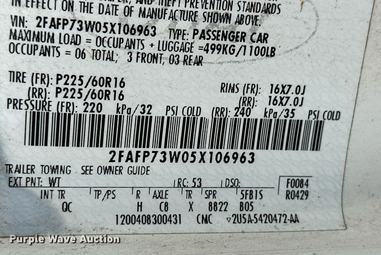 image for item NY9254 2005 Ford Crown Victoria