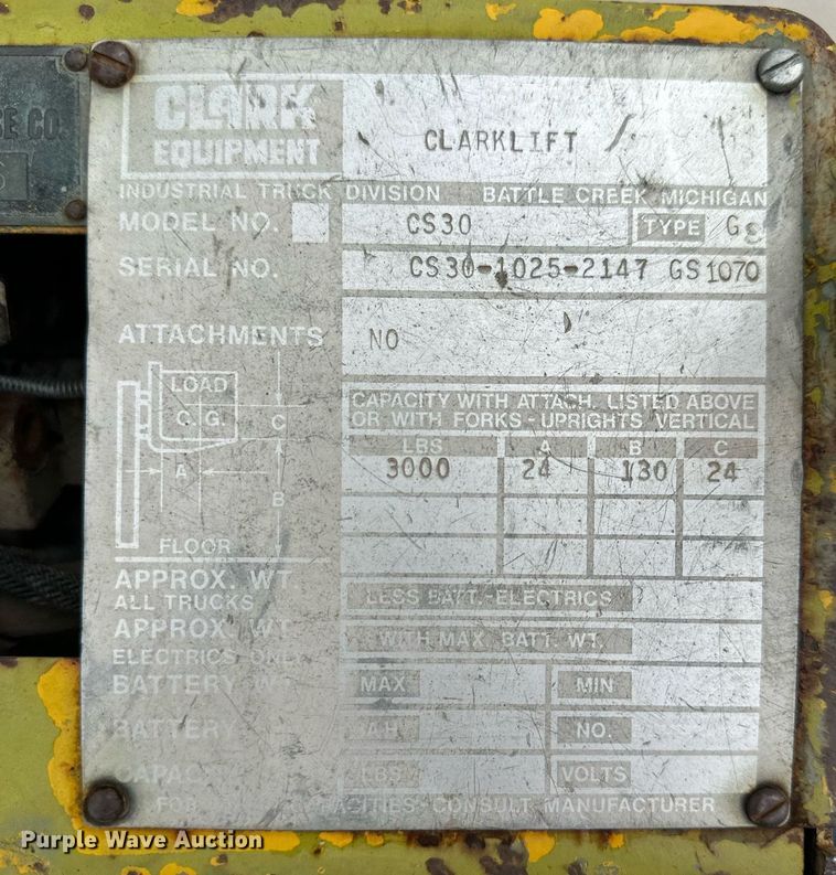 image for item NY9256 Clark CS30  forklift