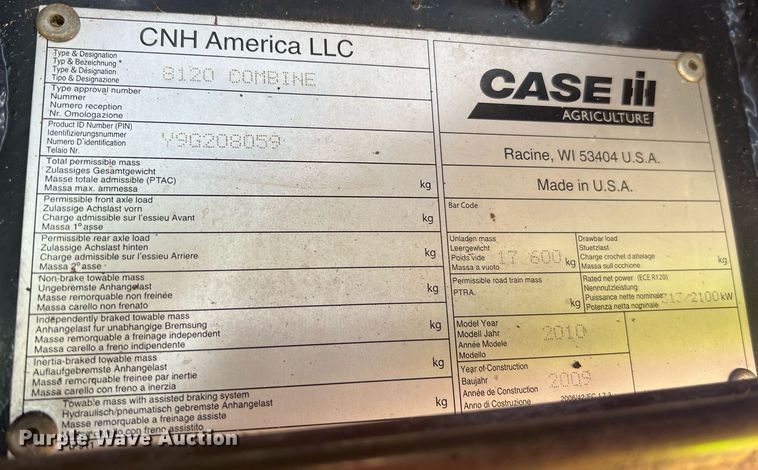 image for item II9193 2010 Case IH 8120  RWA combine