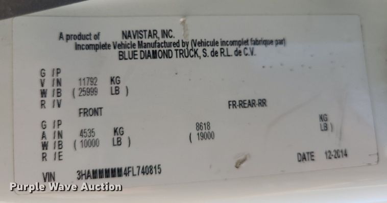 image for item DK1959 2015 International DuraStar 4300  truck cab and chassis