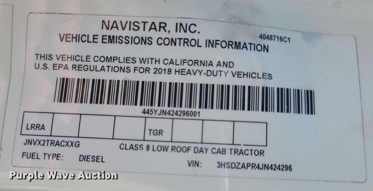 image for item DK1961 2018 International LT625  semi truck