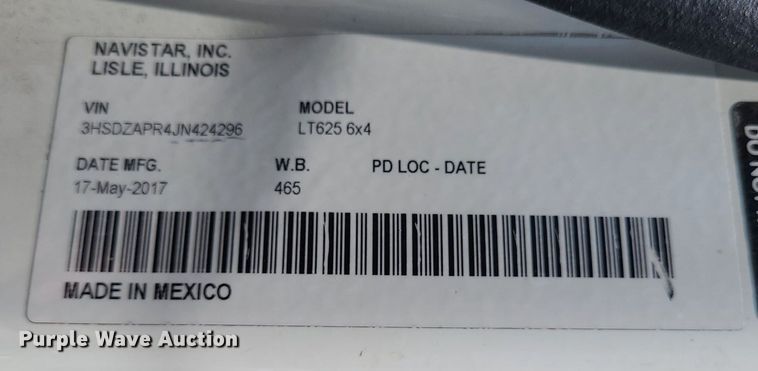 image for item DK1961 2018 International LT625  semi truck