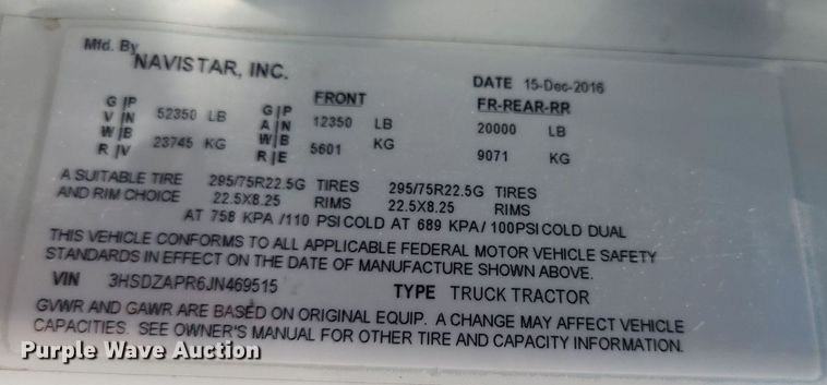 image for item DK1963 2018 International LT625  semi truck