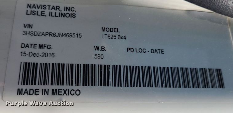 image for item DK1963 2018 International LT625  semi truck