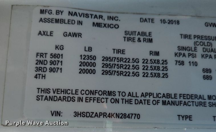 image for item DK1964 2019 International LT625  semi truck