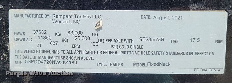 image for item DO3667 2022 Rampant Trailers Fixed Neck  drop deck equipment trailer