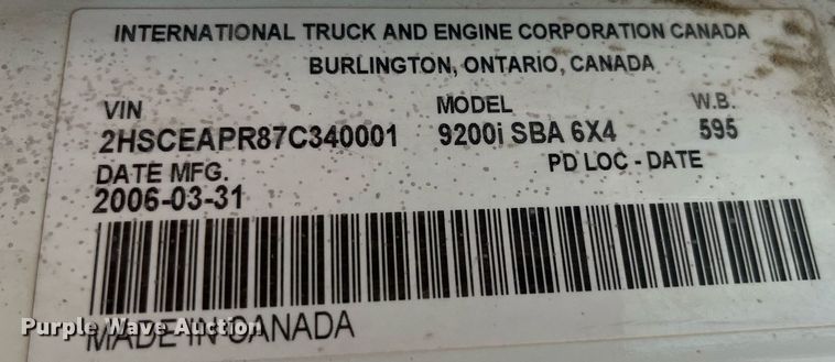 image for item DP0502 2007 International 9200i  semi truck