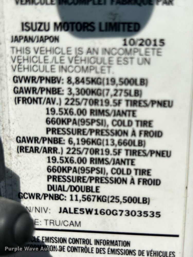 image for item DS8995 2016 Isuzu NRR  refrigerated truck