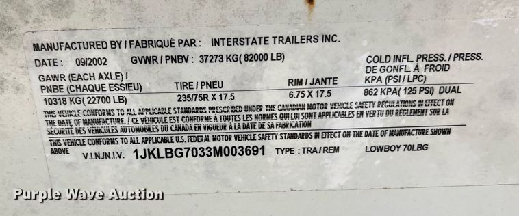 image for item II9155 2003 Interstate  equipment trailer