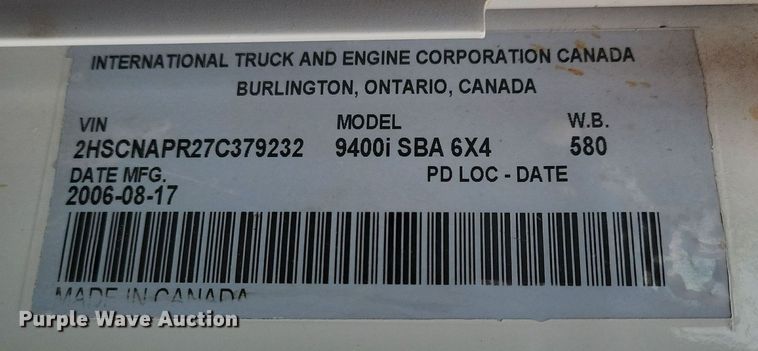 image for item JO9069 2007 International 9400i  semi truck