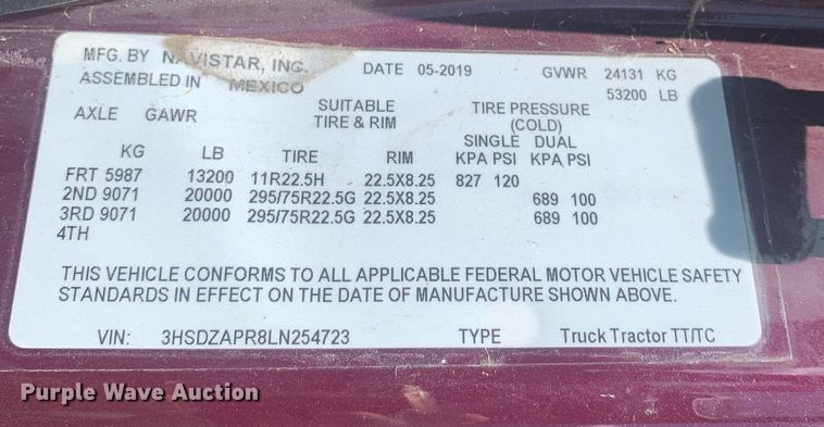 image for item LH9667 2020 International LT625  semi truck