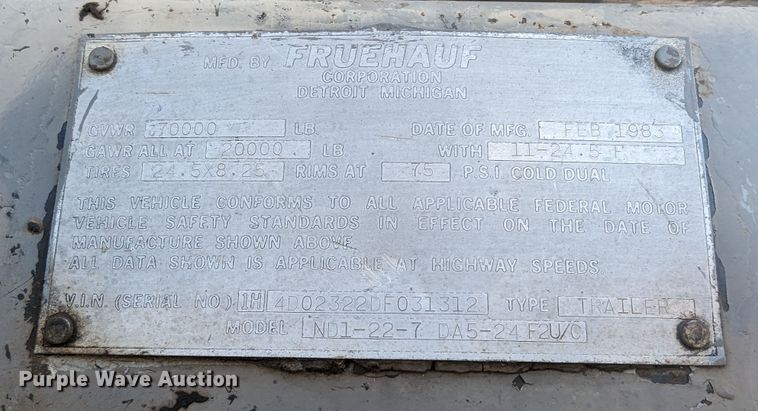 image for item LM9800 1983 Fruehauf ND1-22-7 DA5-24 F2U/C  end dump trailer