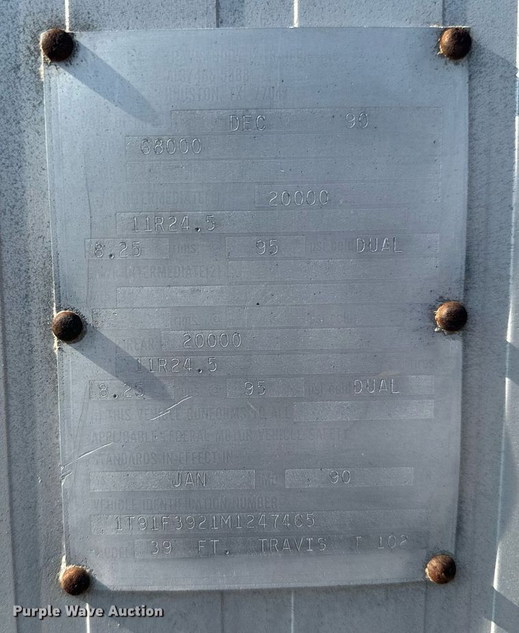 image for item MB9532 1991 Travis  end dump trailer