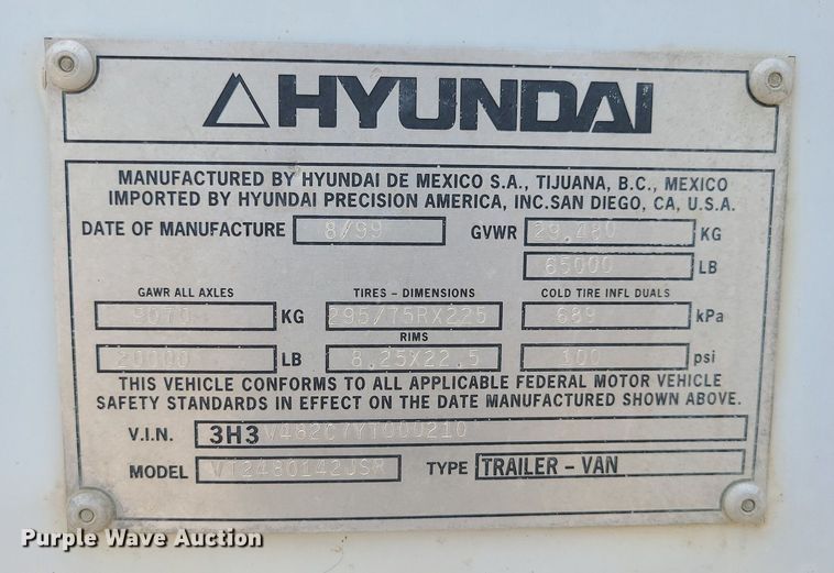 image for item MO9828 2000 Hyundai VT2480142JSR  dry van trailer