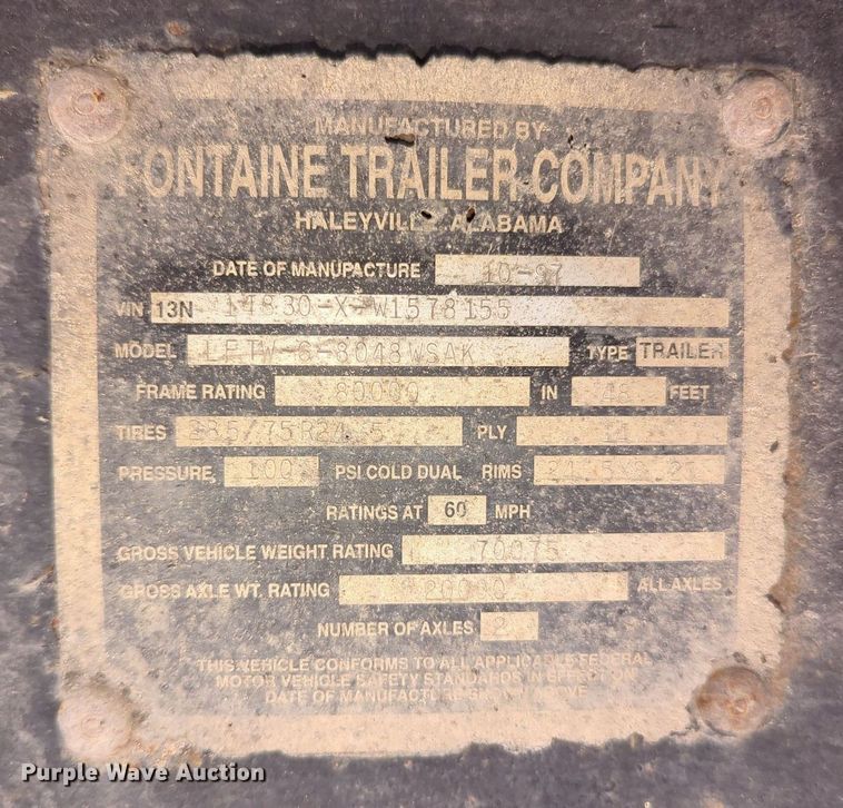 image for item MY9329 1998 Fontaine LFTW-6-8048WSAK  flatbed trailer