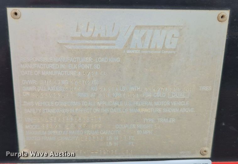image for item MY9337 2013 Load King 6046  oilfield trailer