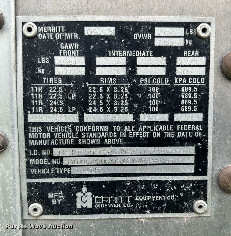 image for item NP9726 2016 Merritt Gold Line  livestock trailer