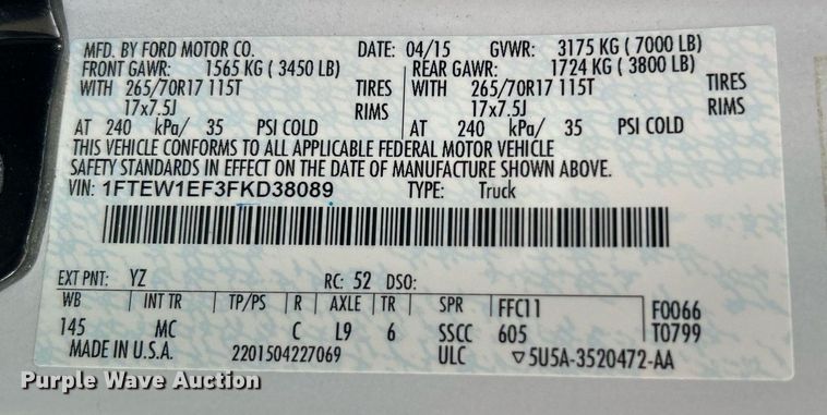 image for item DI7850 2015 Ford F150  SuperCrew pickup truck