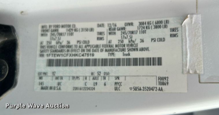 image for item DI7851 2017 Ford F150  SuperCrew pickup truck