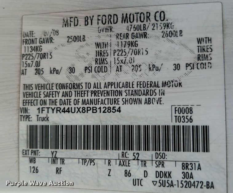 image for item DI7869 2008 Ford Ranger  SuperCab pickup truck