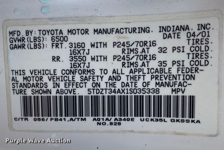 image for item DJ6177 2001 Toyota Sequoia  SUV