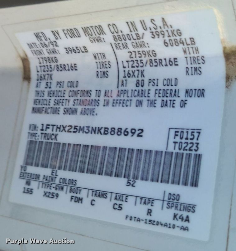 image for item DK1874 1992 Ford F250 XLT  SuperCab pickup truck