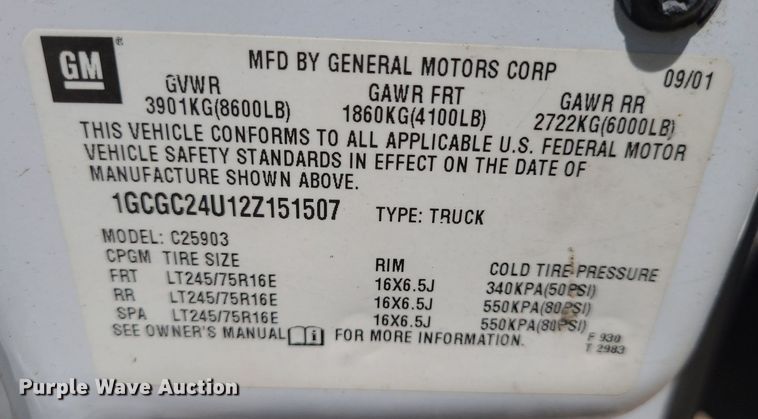 image for item DK1883 2002 Chevrolet Silverado 2500  pickup truck