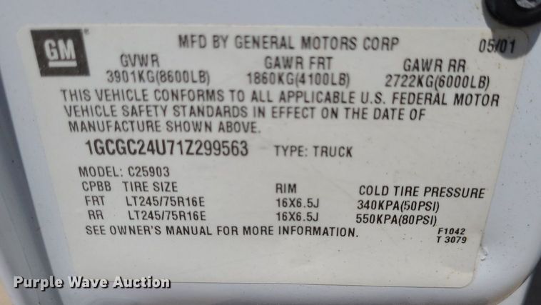 image for item DK1884 2001 Chevrolet Silverado 2500  pickup truck