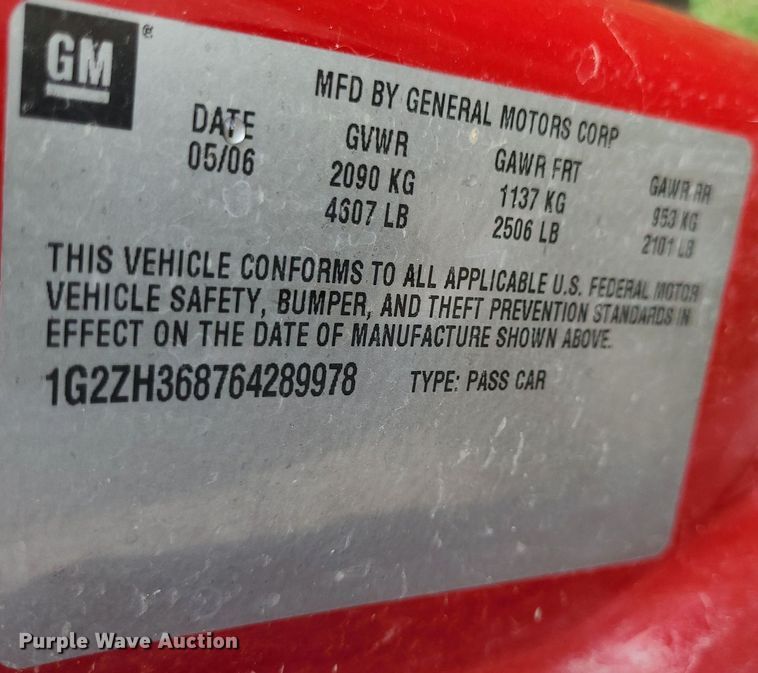 image for item DK1953 2006 Pontiac G6 GT  convertible