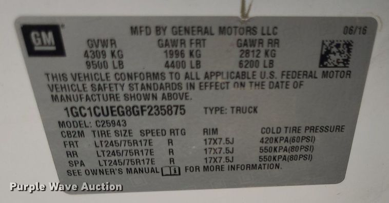 image for item DK1955 2016 Chevrolet Silverado 2500HD  Crew Cab pickup truck