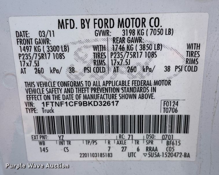 image for item DL3785 2011 Ford F150 XL  pickup truck