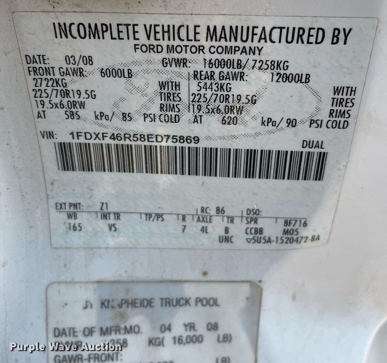 image for item DL3787 2008 Ford F450 Super Duty XL  utility / service truck