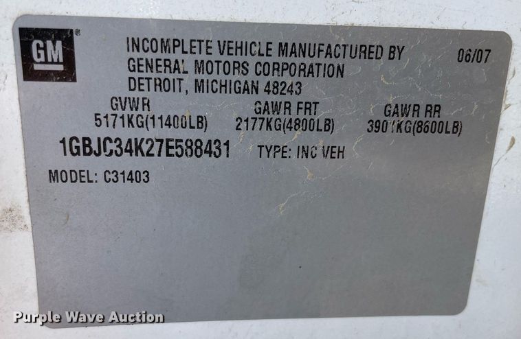 image for item DL3789 2007 Chevrolet Silverado 3500  dump bed pickup truck