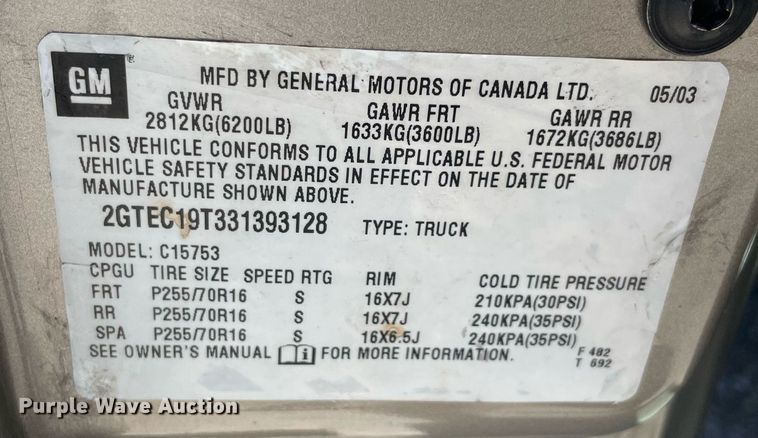 image for item DM0283 2003 GMC Sierra 1500  Ext. Cab pickup truck