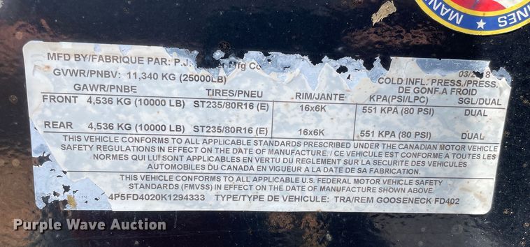 image for item DN4701 2019 PJ FD402  equipment trailer