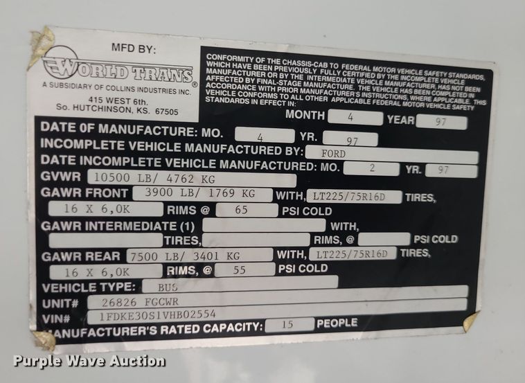 image for item DN8541 1997 Ford E350  shuttle bus