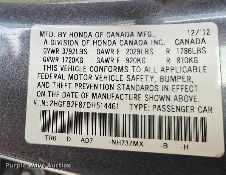 image for item DO2742 2013 Honda Civic