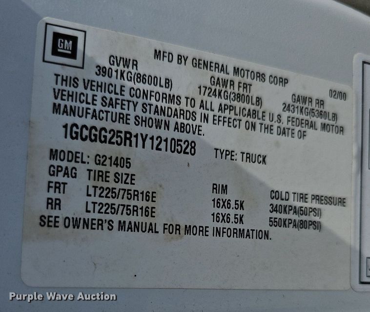 image for item DO2784 2000 Chevrolet Express 2500  van