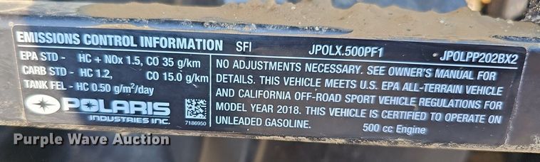 image for item DO2841 2018 Polaris Ranger 500  utility vehicle