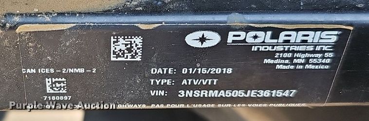 image for item DO2841 2018 Polaris Ranger 500  utility vehicle