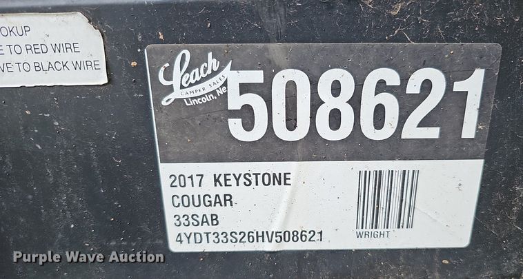 image for item DO2858 2017 Keystone Cougar Lite CG33SAB17  camper